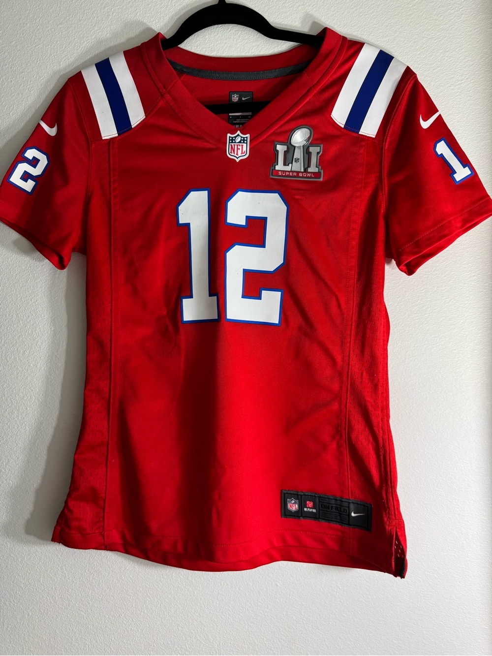 Nike Red Women Football Jersey with White & Blue Details Size S